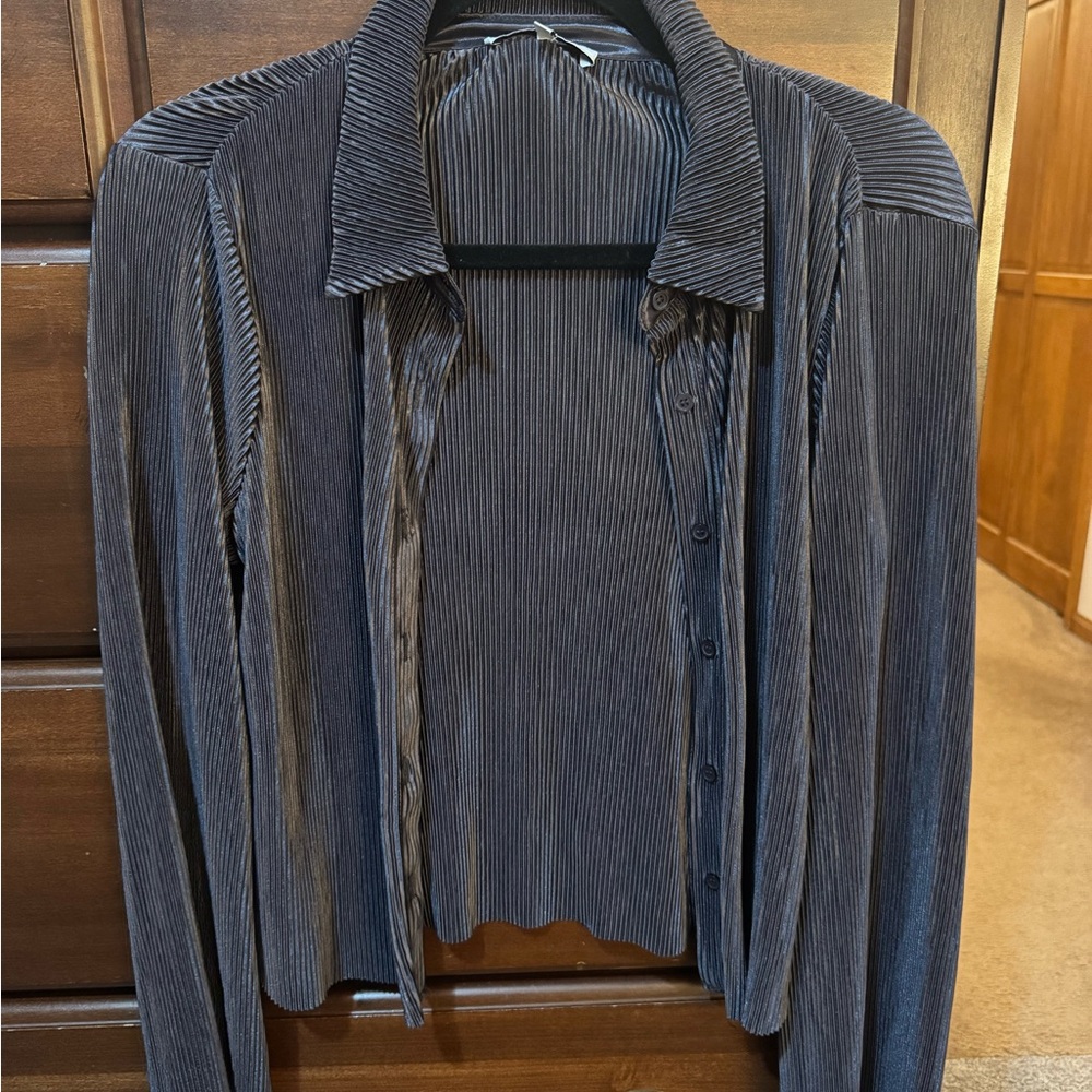 Ribbed Button-Up Shirt